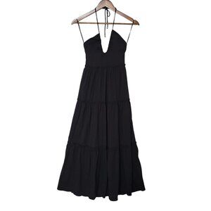 Thatssofetch Audrina Maxi Halter Neck Dress Womens Sz 2 Black Tiered Skirt NWT